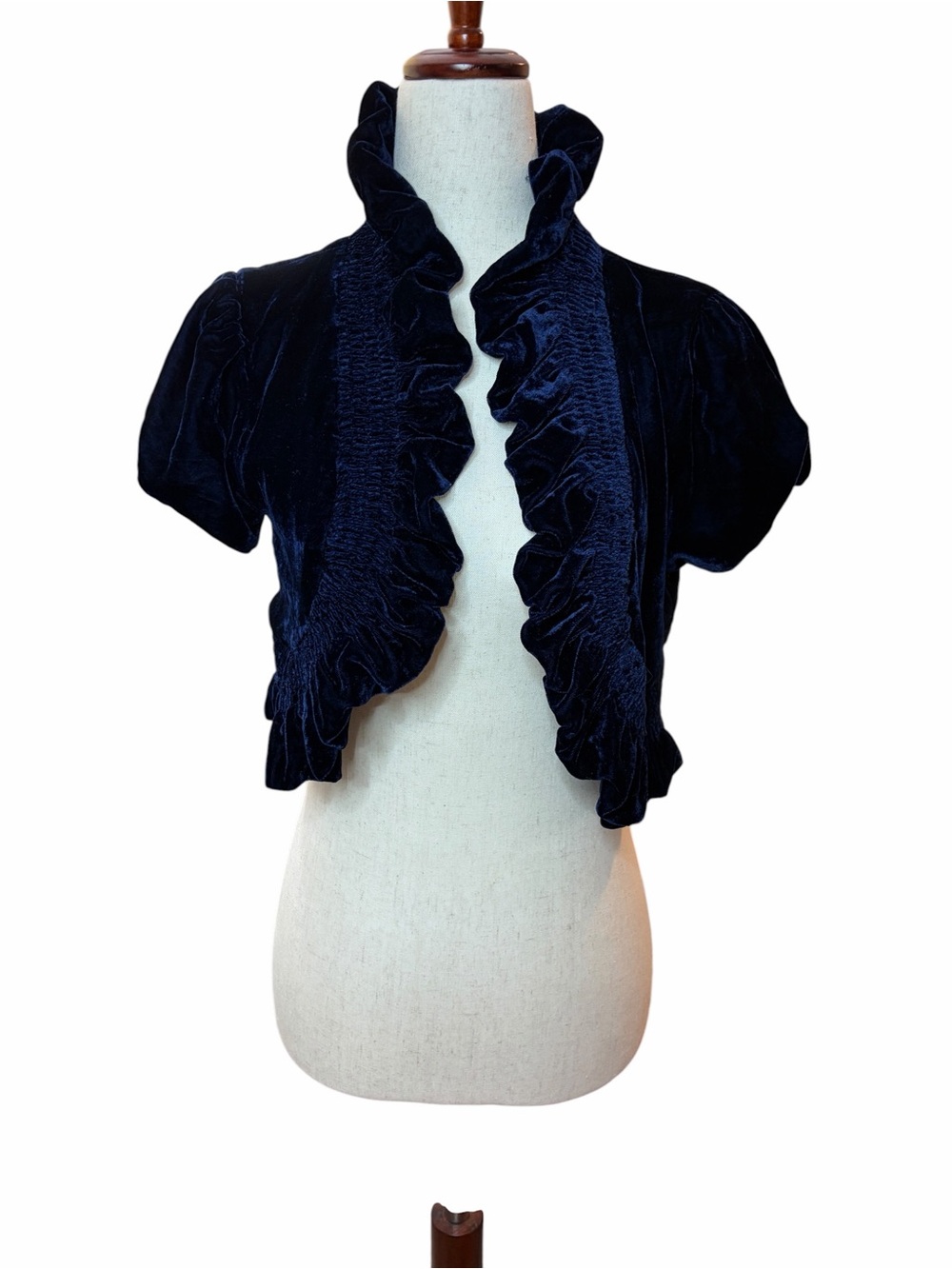 Urban Behavior Velvet Ruffled Bolero-Deep Navy